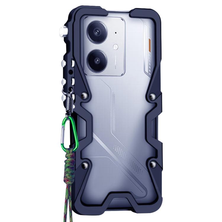 For Realme Neo7 SE Trigger Design Hollow Metal Frame Phone Case with Lanyard