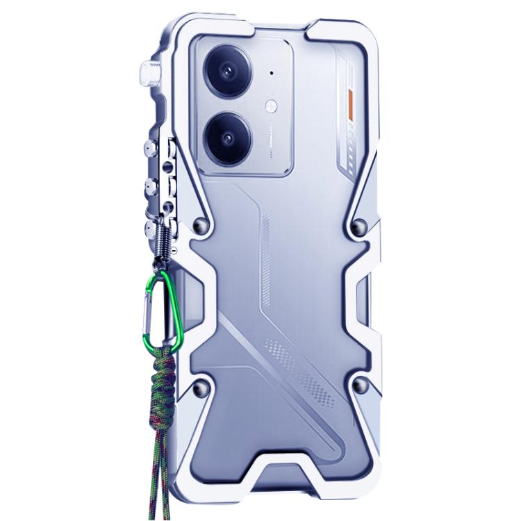 For Realme Neo7 SE Trigger Design Hollow Metal Frame Phone Case with Lanyard