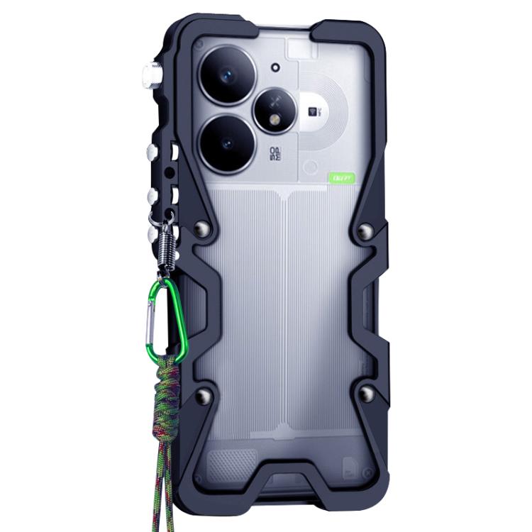 For Realme Neo7 Turbo Trigger Design Hollow Metal Frame Phone Case with Lanyard