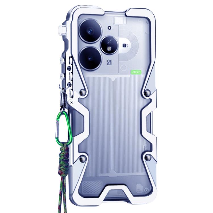 For Realme Neo7 Turbo Trigger Design Hollow Metal Frame Phone Case with Lanyard