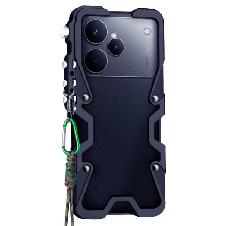 For Realme P4 Trigger Design Hollow Metal Frame Phone Case with Lanyard