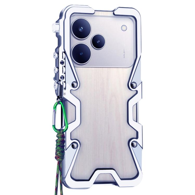 For Realme P4 Trigger Design Hollow Metal Frame Phone Case with Lanyard