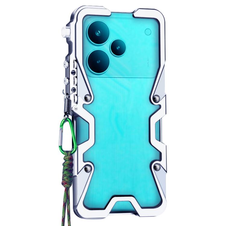 For Realme P4 Pro Trigger Design Hollow Metal Frame Phone Case with Lanyard