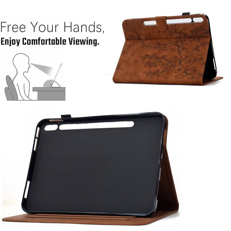 For Samsung Galaxy Tab S10 FE+ Plum Blossom Embossed Smart Leather Tablet Case
