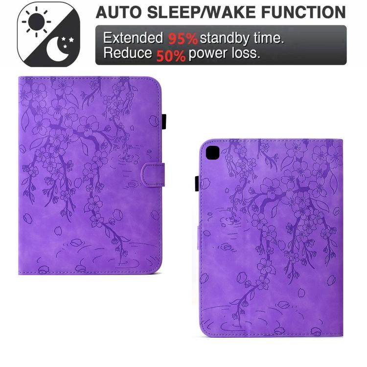 For Samsung Galaxy Tab A7 / T500 Plum Blossom Embossed Smart Leather Tablet Case