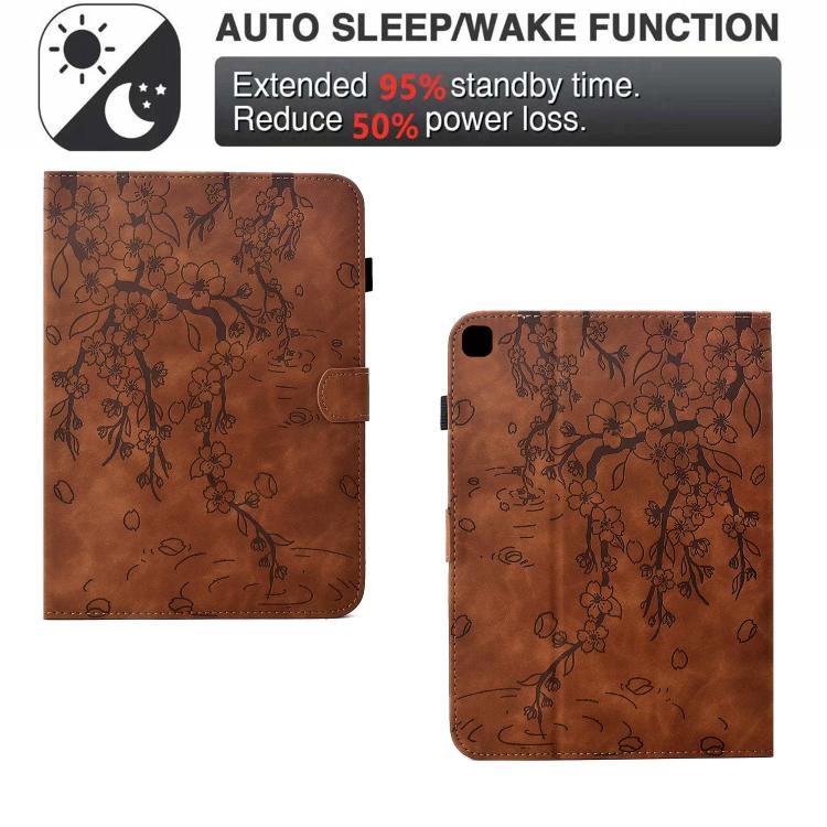For Samsung Galaxy Tab A7 / T500 Plum Blossom Embossed Smart Leather Tablet Case