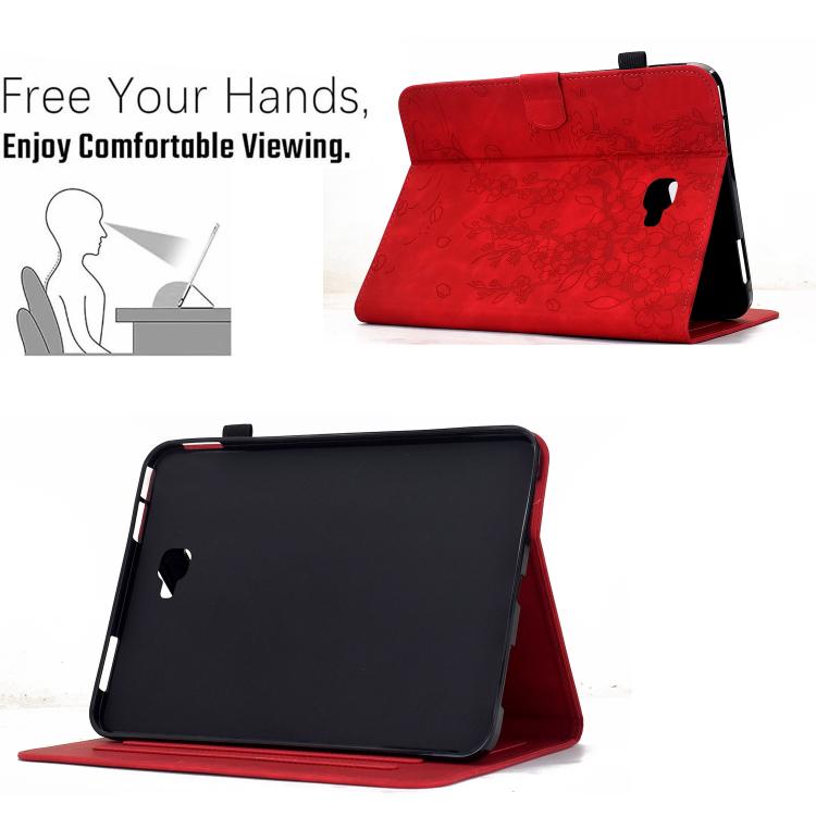 For Samsung Galaxy Tab A 10.1 / T580 Plum Blossom Embossed Smart Leather Tablet Case