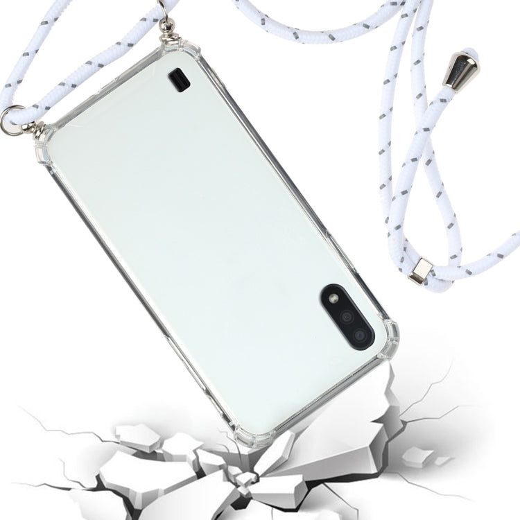 For Samsung Galaxy A01 (EU Version) Four-Corner Anti-Fall Transparent TPU Protective Case with Lanyard