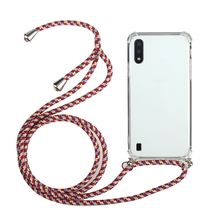 For Samsung Galaxy A01 (EU Version) Four-Corner Anti-Fall Transparent TPU Protective Case with Lanyard