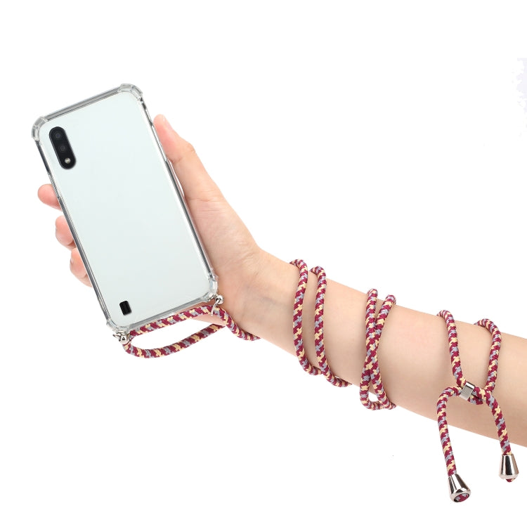 For Samsung Galaxy A01 (EU Version) Four-Corner Anti-Fall Transparent TPU Protective Case with Lanyard