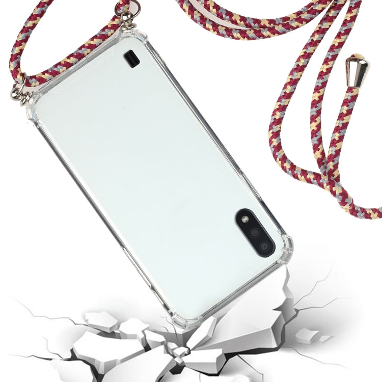 For Samsung Galaxy A01 (EU Version) Four-Corner Anti-Fall Transparent TPU Protective Case with Lanyard