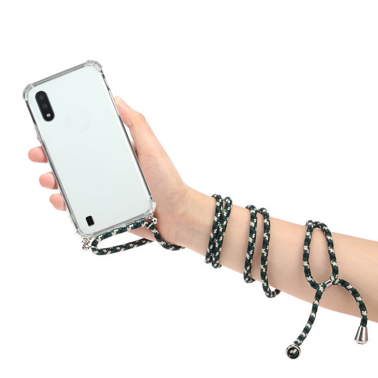 For Samsung Galaxy A01 (EU Version) Four-Corner Anti-Fall Transparent TPU Protective Case with Lanyard