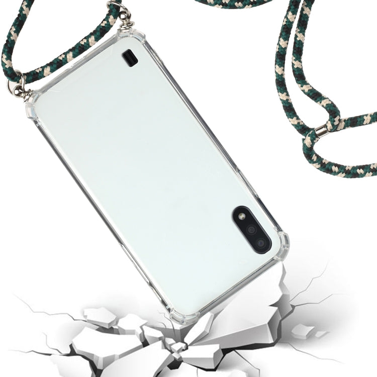 For Samsung Galaxy A01 (EU Version) Four-Corner Anti-Fall Transparent TPU Protective Case with Lanyard