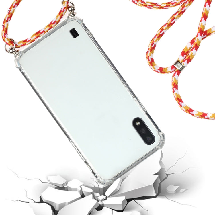 For Samsung Galaxy A01 (EU Version) Four-Corner Anti-Fall Transparent TPU Protective Case with Lanyard