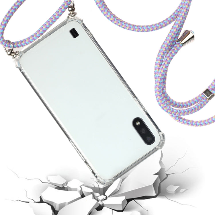 For Samsung Galaxy A01 (EU Version) Four-Corner Anti-Fall Transparent TPU Protective Case with Lanyard
