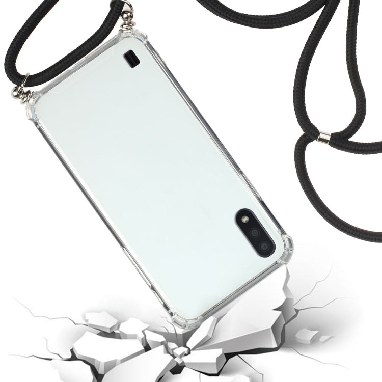 For Samsung Galaxy A01 (EU Version) Four-Corner Anti-Fall Transparent TPU Protective Case with Lanyard