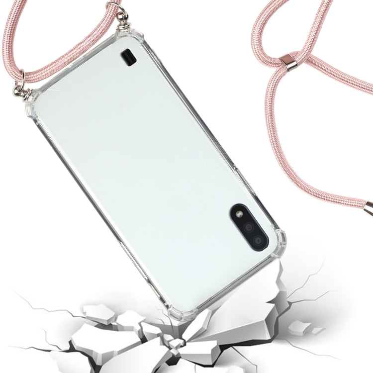 For Samsung Galaxy A01 (EU Version) Four-Corner Anti-Fall Transparent TPU Protective Case with Lanyard