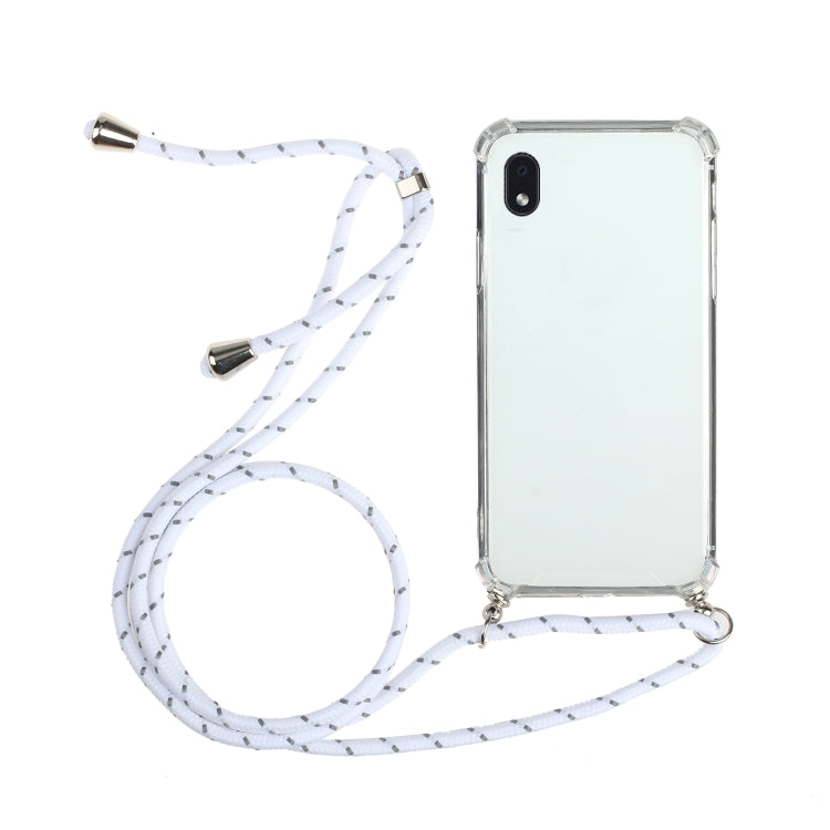 For Samsung Galaxy A01 Core Four-Corner Anti-Fall Transparent TPU Protective Case with Lanyard
