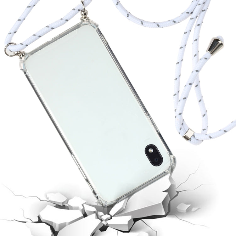 For Samsung Galaxy A01 Core Four-Corner Anti-Fall Transparent TPU Protective Case with Lanyard