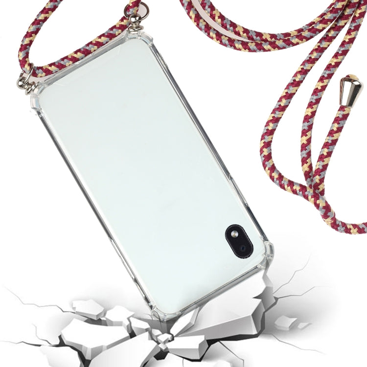 For Samsung Galaxy A01 Core Four-Corner Anti-Fall Transparent TPU Protective Case with Lanyard