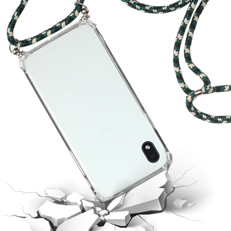 For Samsung Galaxy A01 Core Four-Corner Anti-Fall Transparent TPU Protective Case with Lanyard