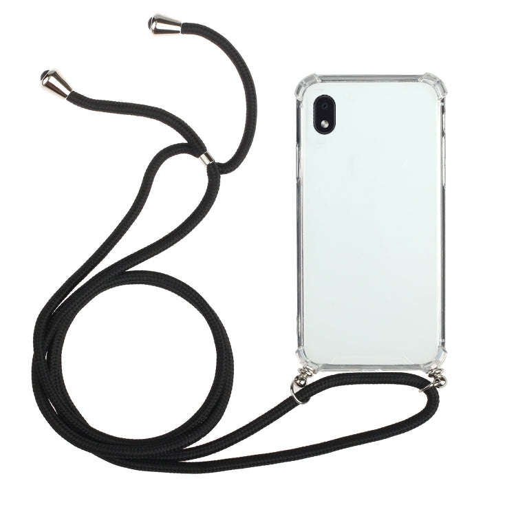 For Samsung Galaxy A01 Core Four-Corner Anti-Fall Transparent TPU Protective Case with Lanyard