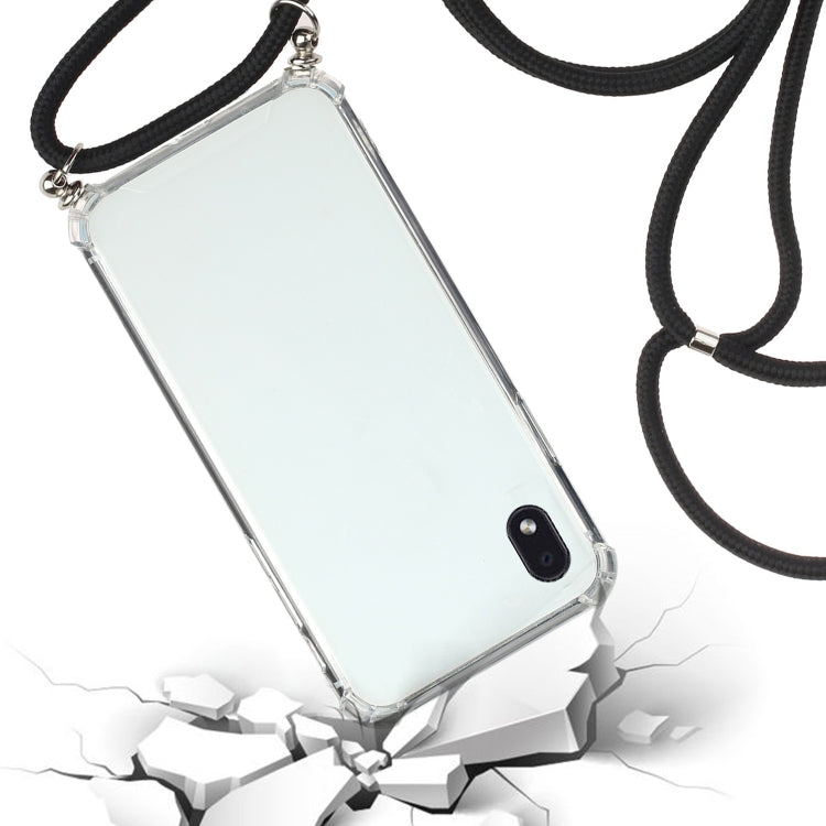 For Samsung Galaxy A01 Core Four-Corner Anti-Fall Transparent TPU Protective Case with Lanyard