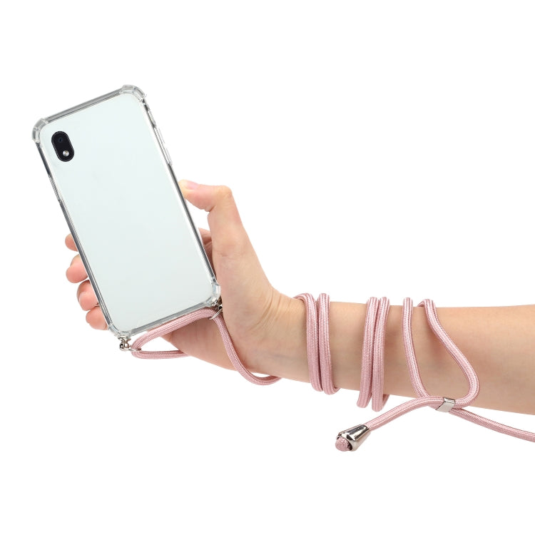For Samsung Galaxy A01 Core Four-Corner Anti-Fall Transparent TPU Protective Case with Lanyard