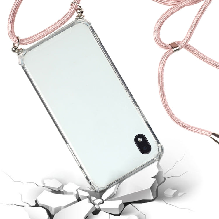 For Samsung Galaxy A01 Core Four-Corner Anti-Fall Transparent TPU Protective Case with Lanyard