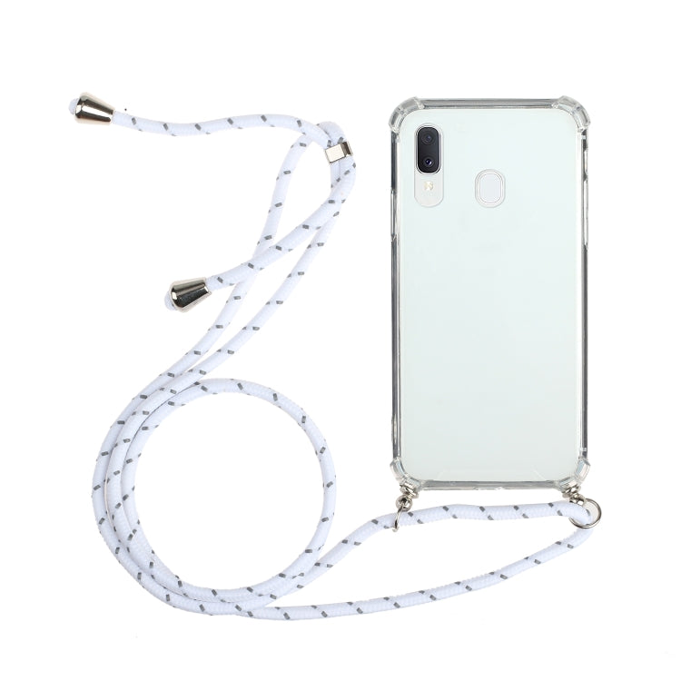 For Samsung Galaxy A20e Four-Corner Anti-Fall Transparent TPU Protective Case with Lanyard