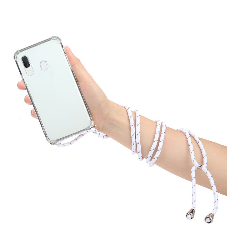 For Samsung Galaxy A20e Four-Corner Anti-Fall Transparent TPU Protective Case with Lanyard