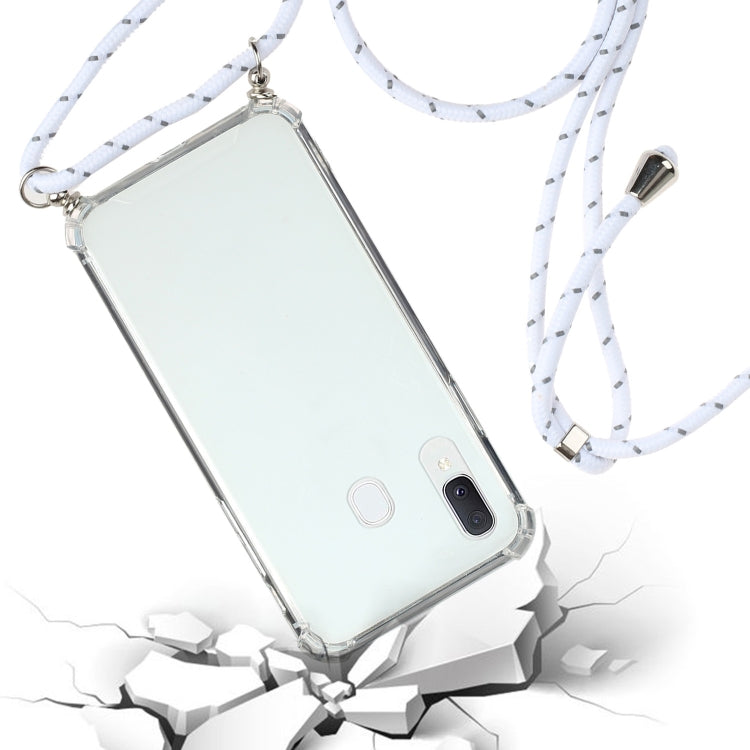 For Samsung Galaxy A20e Four-Corner Anti-Fall Transparent TPU Protective Case with Lanyard