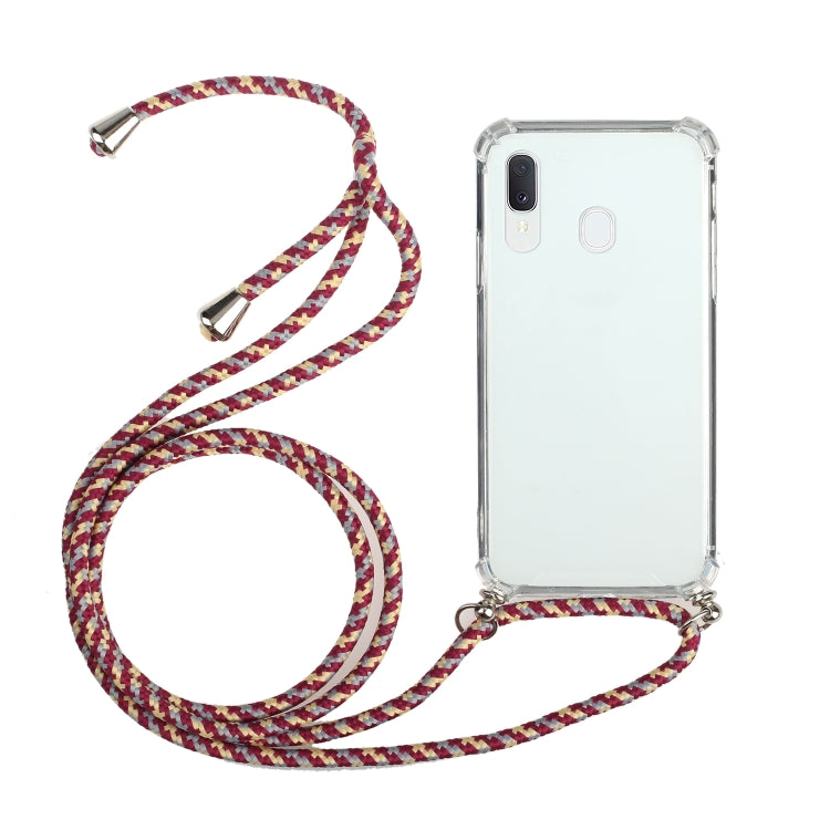 For Samsung Galaxy A20e Four-Corner Anti-Fall Transparent TPU Protective Case with Lanyard