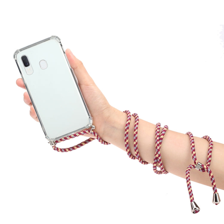 For Samsung Galaxy A20e Four-Corner Anti-Fall Transparent TPU Protective Case with Lanyard
