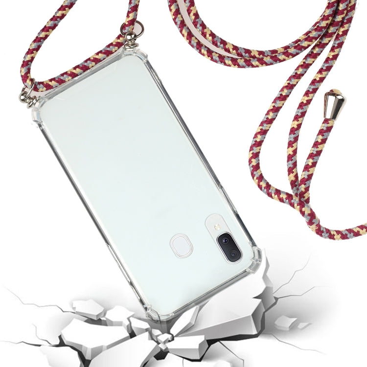 For Samsung Galaxy A20e Four-Corner Anti-Fall Transparent TPU Protective Case with Lanyard