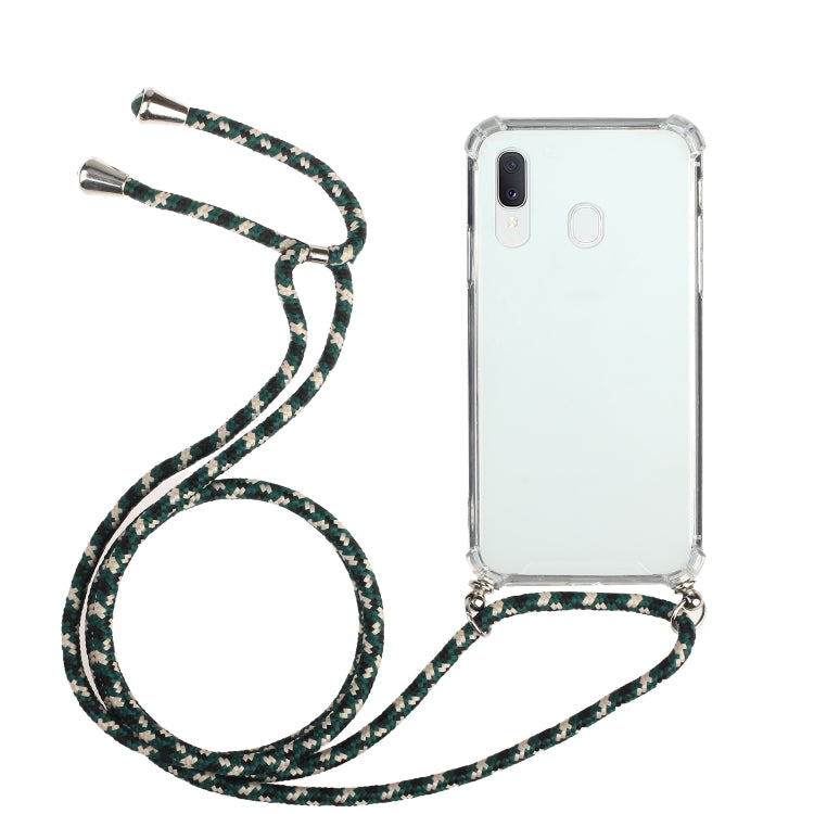 For Samsung Galaxy A20e Four-Corner Anti-Fall Transparent TPU Protective Case with Lanyard