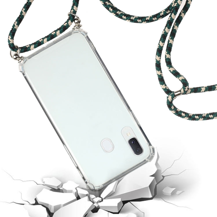 For Samsung Galaxy A20e Four-Corner Anti-Fall Transparent TPU Protective Case with Lanyard