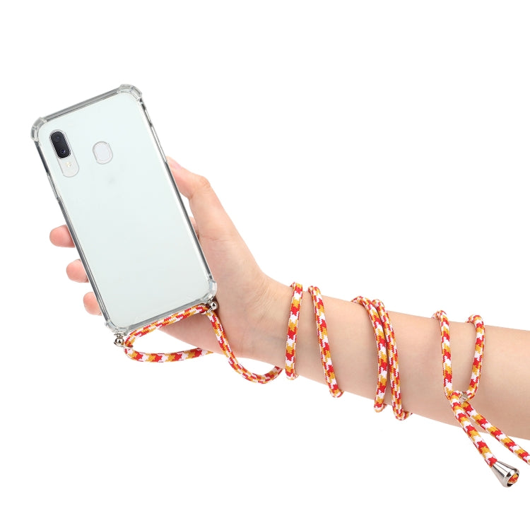 For Samsung Galaxy A20e Four-Corner Anti-Fall Transparent TPU Protective Case with Lanyard