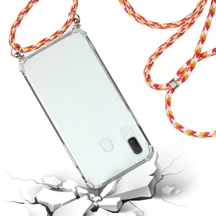 For Samsung Galaxy A20e Four-Corner Anti-Fall Transparent TPU Protective Case with Lanyard
