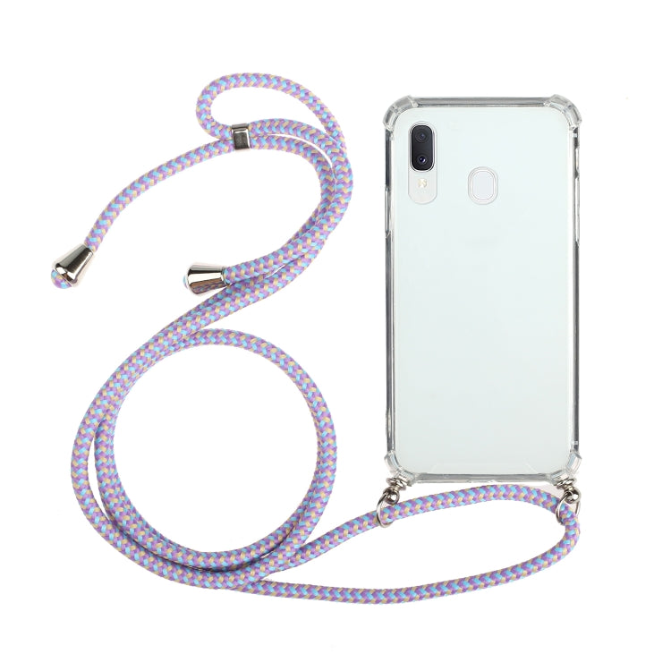 For Samsung Galaxy A20e Four-Corner Anti-Fall Transparent TPU Protective Case with Lanyard
