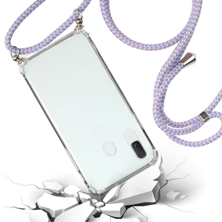 For Samsung Galaxy A20e Four-Corner Anti-Fall Transparent TPU Protective Case with Lanyard