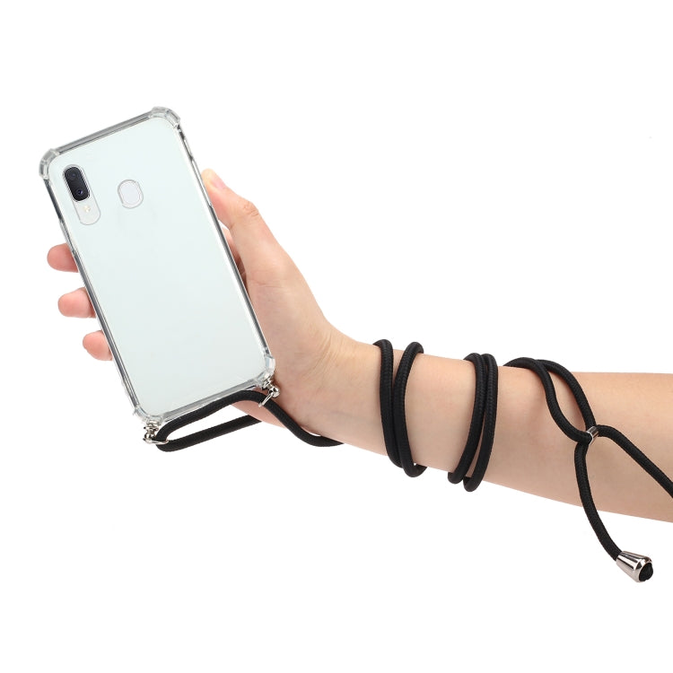 For Samsung Galaxy A20e Four-Corner Anti-Fall Transparent TPU Protective Case with Lanyard