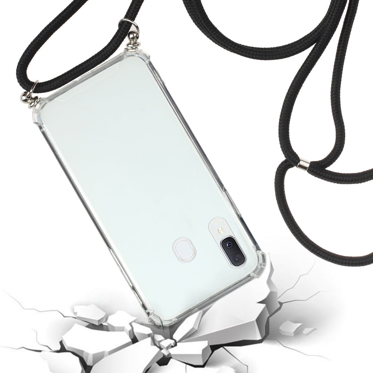 For Samsung Galaxy A20e Four-Corner Anti-Fall Transparent TPU Protective Case with Lanyard
