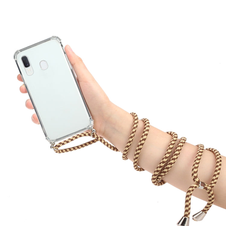 For Samsung Galaxy A20e Four-Corner Anti-Fall Transparent TPU Protective Case with Lanyard