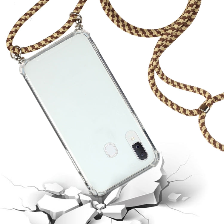 For Samsung Galaxy A20e Four-Corner Anti-Fall Transparent TPU Protective Case with Lanyard