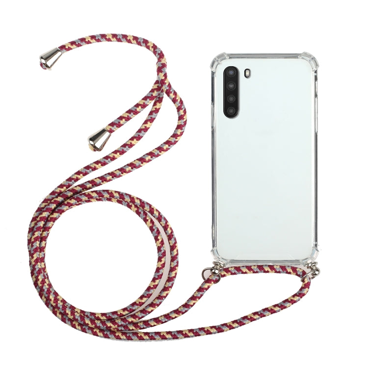 For Samsung Galaxy A21 (EU Version) Four-Corner Anti-Fall Transparent TPU Protective Case with Lanyard