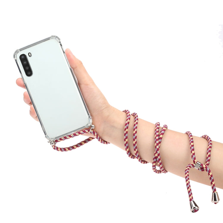 For Samsung Galaxy A21 (EU Version) Four-Corner Anti-Fall Transparent TPU Protective Case with Lanyard