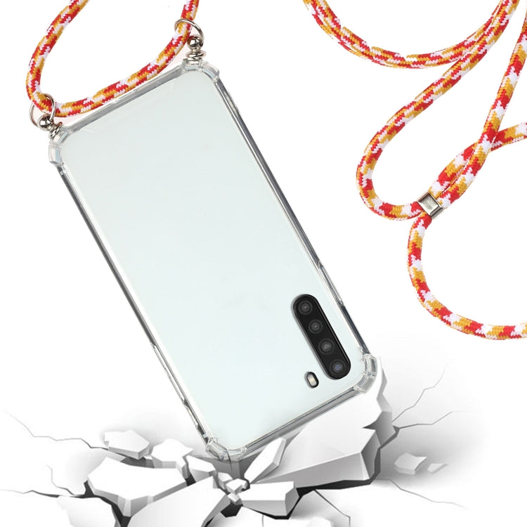 For Samsung Galaxy A21 (EU Version) Four-Corner Anti-Fall Transparent TPU Protective Case with Lanyard