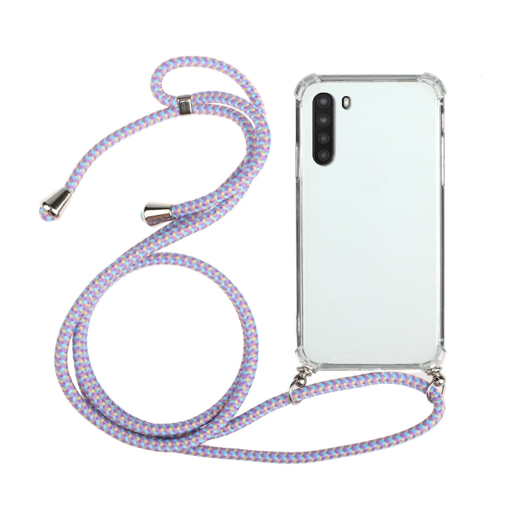 For Samsung Galaxy A21 (EU Version) Four-Corner Anti-Fall Transparent TPU Protective Case with Lanyard