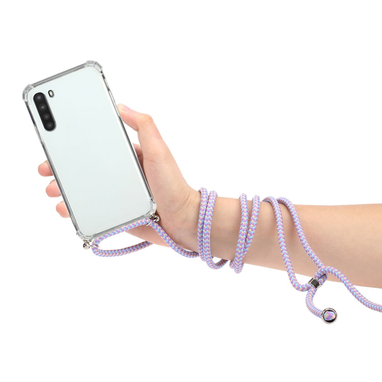 For Samsung Galaxy A21 (EU Version) Four-Corner Anti-Fall Transparent TPU Protective Case with Lanyard